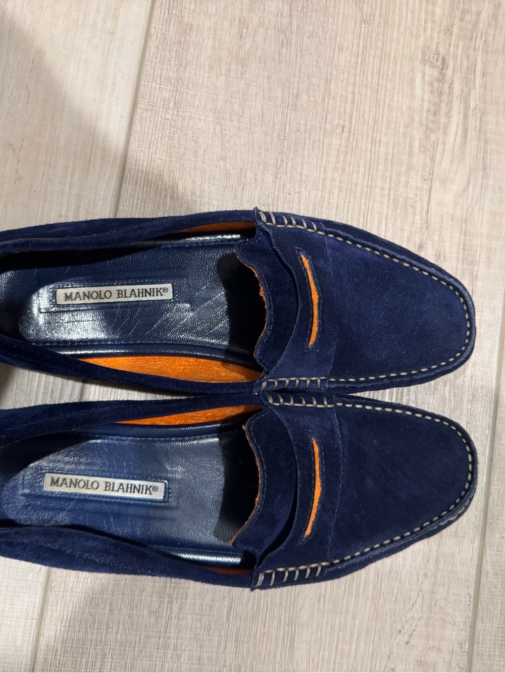MANOLO BLAHNIK 39.5 (9.5) Bright Blue Orange Suede Roadster Driving Moccasin - Picture 10 of 10